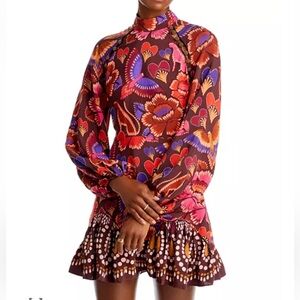 Farm Rio Bright Flora Long Sleeve Dress Floral Print Mini Size S